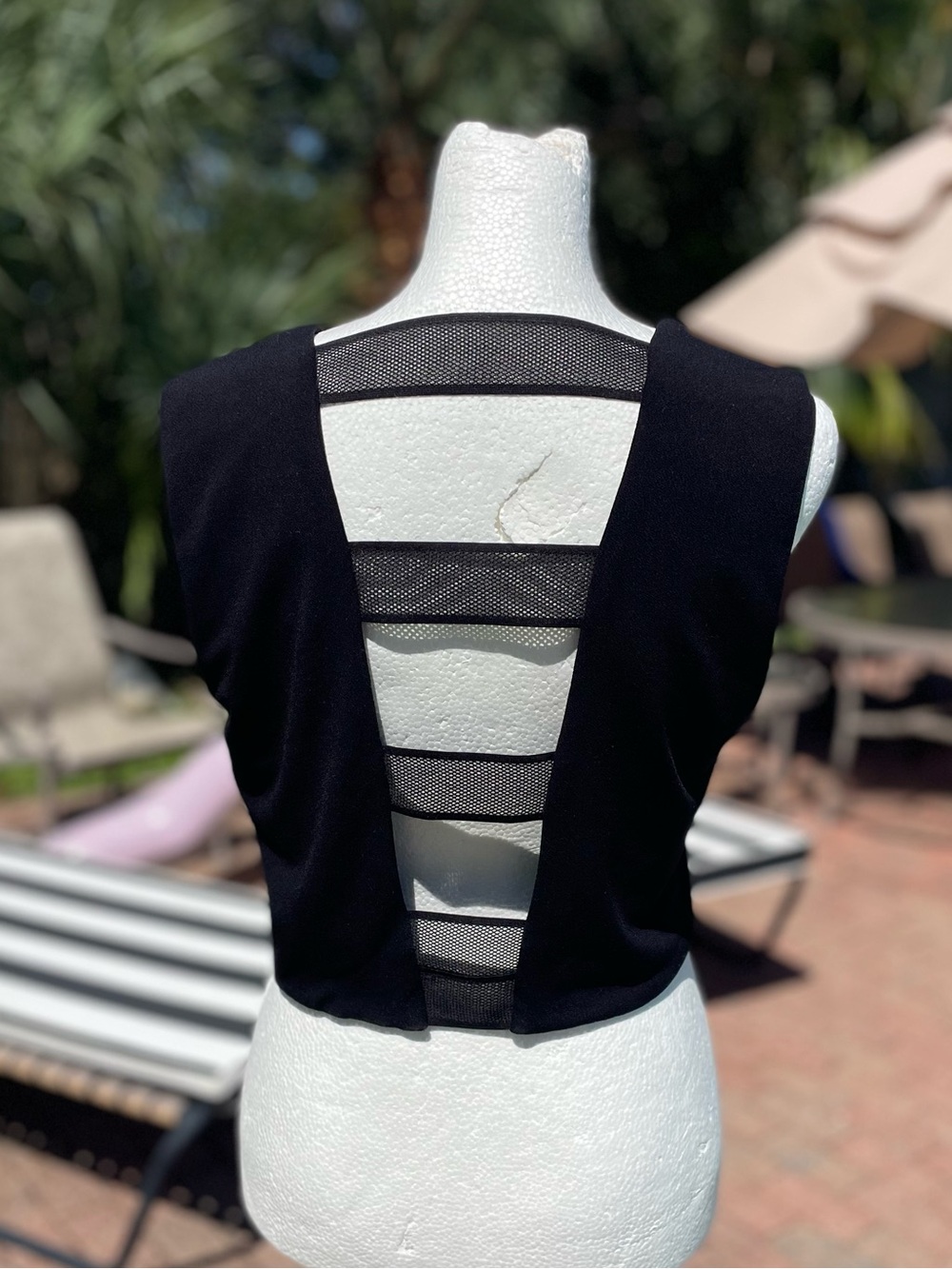 Alice + Olivia By Stacey Bendet Black Mesh Cutout Back Top Size Medium